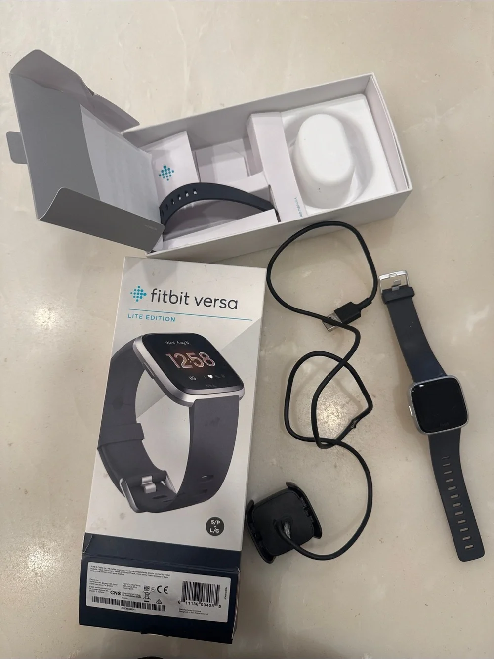 fitbit Versa Lite Edition Smartwatch - Black Band, Silver Case